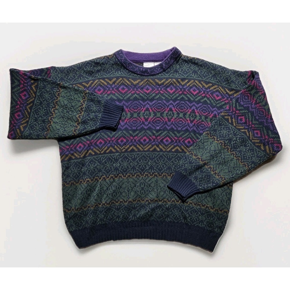 VTG Ash‎ Creek Trading Large Multicolor Geometric Tight-Knit Pullover Sweater